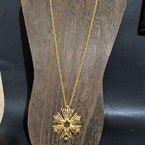 Crown Trifari Gold-Tone Starburst Pendant Necklace 24 Inches Vintage Glam